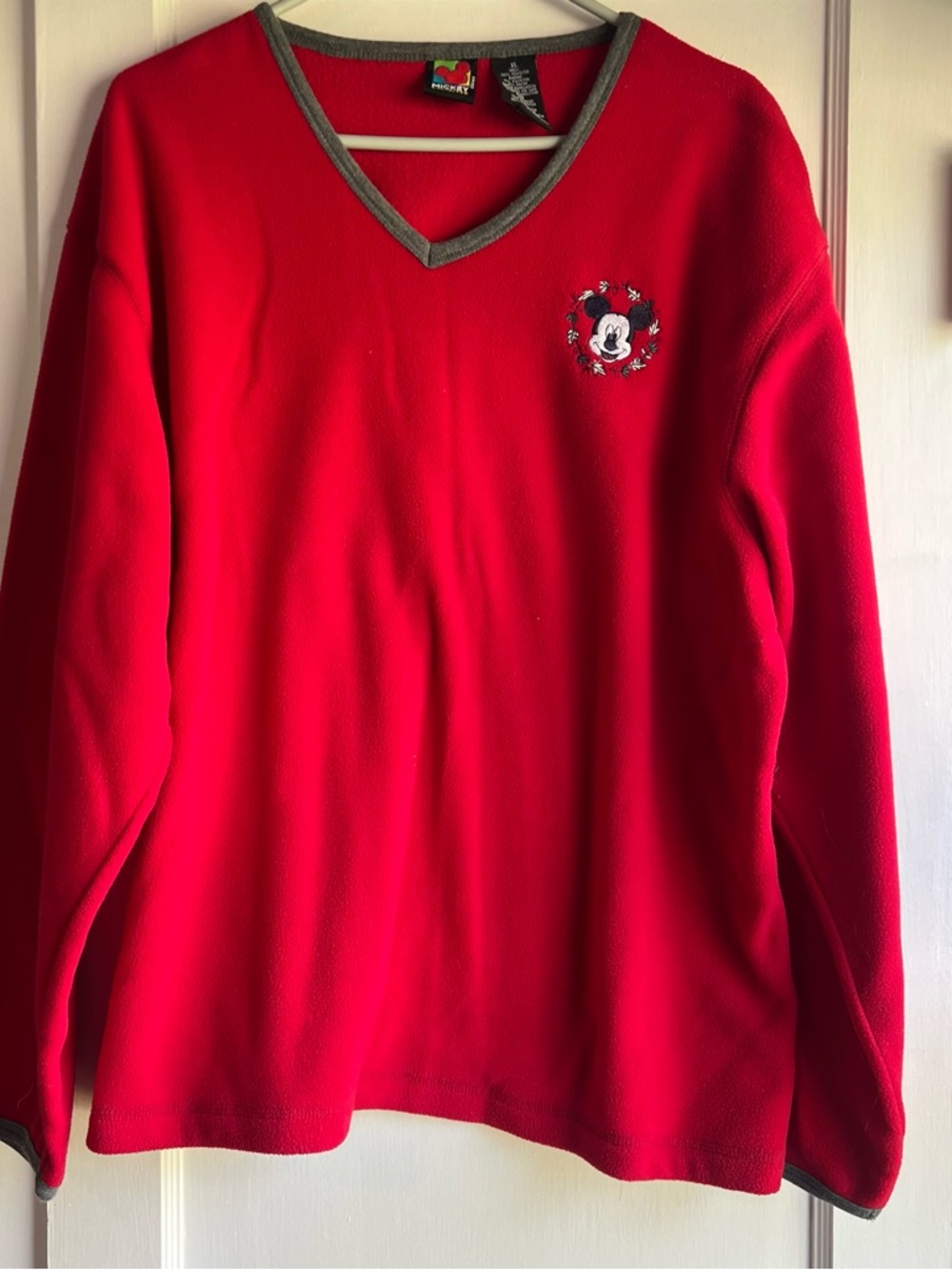 vintage Disney 90s Mickey V-neck embroidered fleece sweater